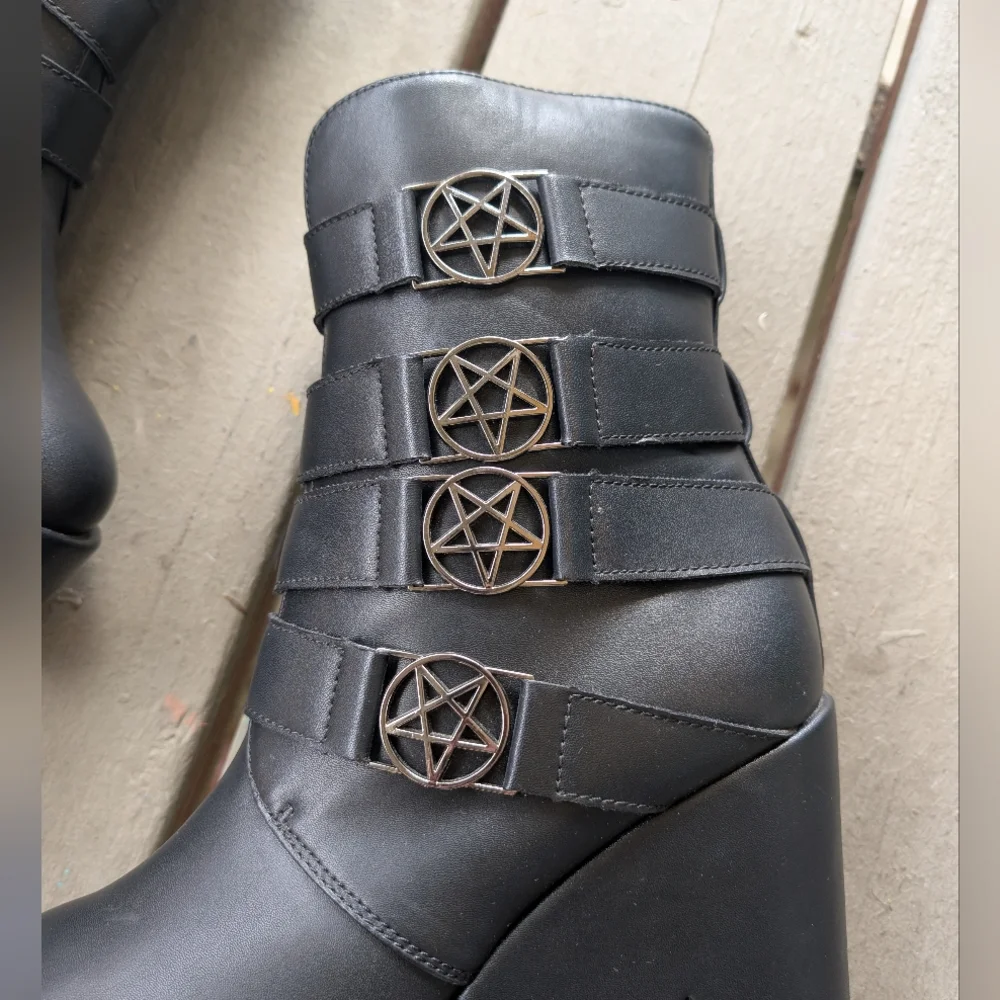 Killstar Black Nancy Pentagram Platform‎ Boots Faux Leather Gothic Witchy Techno